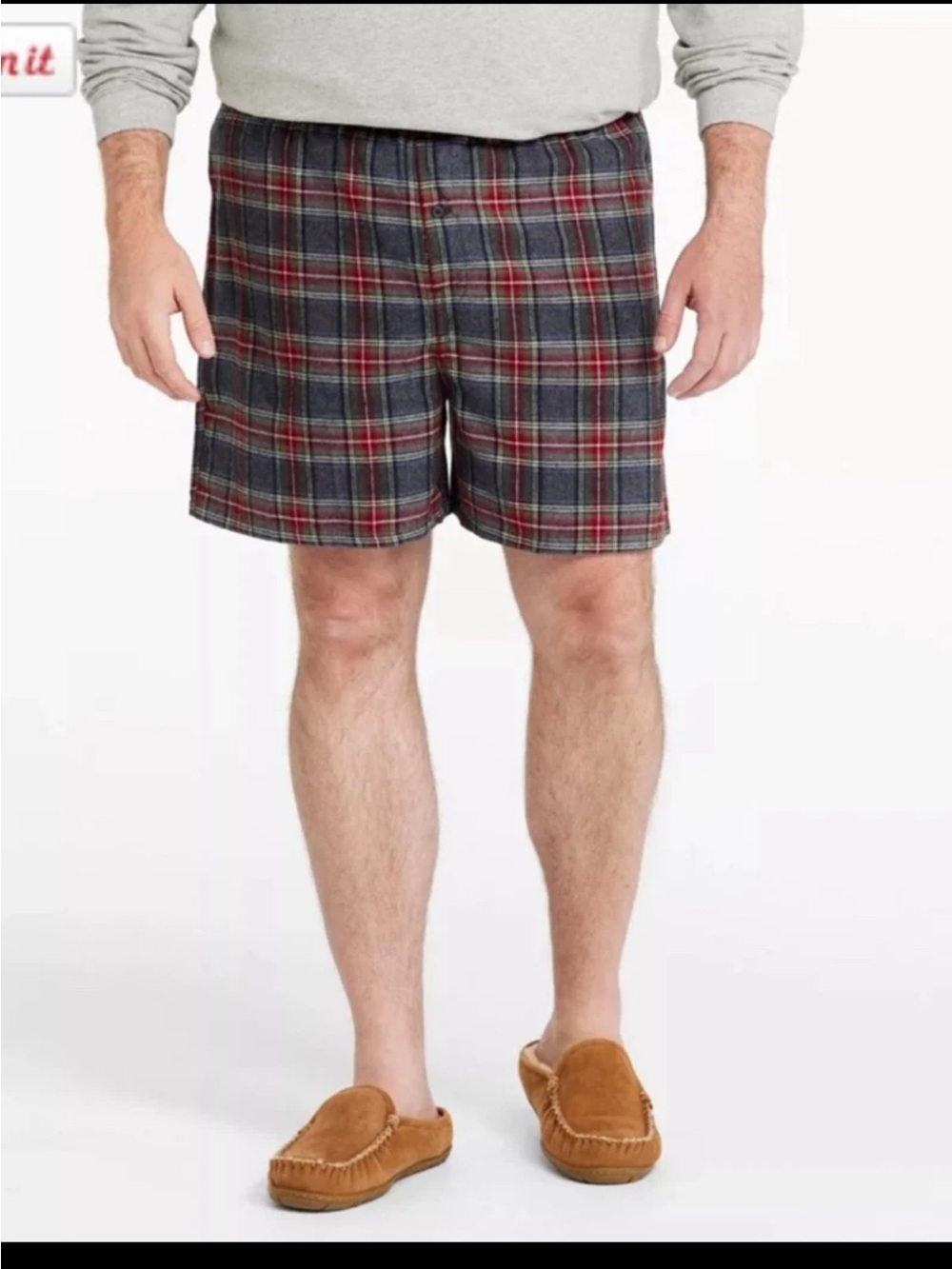 L.L. Bean Scotch Plaid Flannel Boxers Sleep Shorts in Gray Stewart. Size Large.